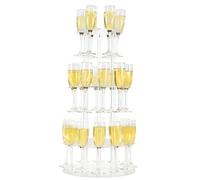 Laumffon Champagne Tower, Circle Acrylic Champagne Display Rack Stand with 28 Slots, 3 Tier Floating Sight Champagne Flute Holder for Party, Wedding, School, Celebration, 13.4x13.4x25.5 inch
