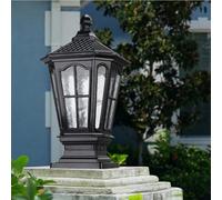LAUMZX 16.5" Outdoor Pillar Light, Vintage Black Post Lantern with Seeded Glass, Waterproof Pier Mount Exterior Column Lamp for Garden, Patio, Fence, Traditional Yard(Black)