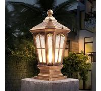 LAUMZX 16.5" Outdoor Pillar Light, Vintage Black Post Lantern with Seeded Glass, Waterproof Pier Mount Exterior Column Lamp for Garden, Patio, Fence, Traditional Yard(Brass)