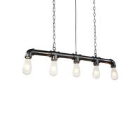 LAUMZX 5-Light Steampunk Island Chandelier, Industrial Water Pipe Pendant Light, Vintage Black Rustic Metal Plumbing Ceiling Fixture for Kitchen Dining Room Bar