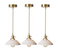 LAUMZX American Vintage White Ceramic Pendant Light, Handcrafted Pot Cover Shade Hanging Lamp E27 Base Rope Adjustable Ceiling Chandelier for Living Room, Bedroom(3Pack)