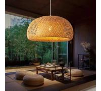 LAUMZX Creative Handmade Woven Wicker Pendant Light Pastoral Bamboo Chandelier, Adjustable Cord E27 Rattan Hanging Lamp for Kitchen Island Restaurant(45cm)