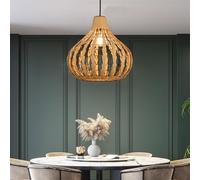 LAUMZX Hand-Woven Bamboo Hanging Lamp, Rattan Pendant Light, Boho Wicker Basket Ceiling Fixture, Tropical Coastal Teardrop Cage Chandelier for Kitchen Island, Bedroom(Natural)