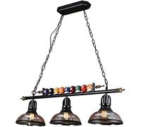 LAUMZX Industrial Billiard Table Light, Vintage Pool Table Chandelier with 3 Glass Shades, Rustic Loft Bar Island Linear Pendant Lamp with Colorful Billiard Balls, E27 Base Adjustable