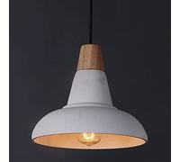 LAUMZX Industrial Cement Pendant Light with Wood Accent, Modern Minimalist Hanging Lamp, E27 Base Grey Concrete Bell Shade, Adjustable Cord Ceiling Fixture for Dining Room, Kitchen Island, Cafe