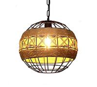 LAUMZX Industrial Farmhouse Globe Pendant Light, Rustic Hemp Rope Woven Cage Chandelier, Vintage Metal Iron Orb Hanging Lamp for Kitchen Island, Dining Room, Bar, Entryway E27 Base