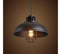 LAUMZX Industrial Farmhouse Pendant Light, Vintage Black Metal Dome Hanging Lamp with Cage Shade, Adjustable Chain Ceiling Fixture for Kitchen Island, Dining Room, Bar, D13 H33.5
