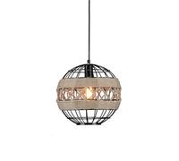 LAUMZX Industrial Hemp Rope Pendant Light - Rustic Black Metal Cage Hanging Lamp, E27 Vintage Chandelier for Kitchen Island, Dining Room, Foyer, Farmhouse Lighting Decor