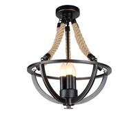 LAUMZX Industrial Metal Globe Chandelier Nautical Hemp Rope Pendant Light, Rustic Farmhouse Ceiling Hanging Lamp, Vintage Orb Fixture for Kitchen Island Foyer