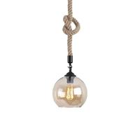 LAUMZX Industrial Rope Pendant Light, Vintage Globe Glass Hanging Lamp, E26/E27 Rustic Ceiling Fixture for Kitchen Island Bar Cafe Dining Room(25cm)