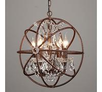 LAUMZX Industrial Rustic Orb Chandelier, Vintage Globe Sputnik Pendant Light With K9 Crystal Accents, Farmhouse Metal Cage Hanging Fixture For Dining Room, Living Room, Entryway Decor