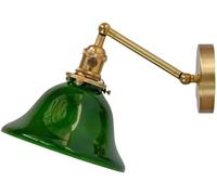 LAUMZX Industrial Vintage Wall Sconce Adjustable Green Glass Shade Brass Swing Arm Wall Lamp Antique Farmhouse Vanity Wall Lighting for Bathroom, Bedroom, Hallway