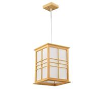 LAUMZX Japanese Style Solid Wood Pendant Light, Zen Hanging Lantern with Parchment Shade, Minimalist Wooden Chandelier Oriental E27 Ceiling Lamp for Tea Room, Dining Table