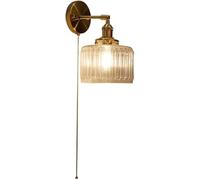 LAUMZX Mid-Century Modern Wall Sconce with Pull Chain Brushed Brass Adjustable Wall Light, Fluted Clear Glass Shade Wall Lamp for Bedroom Bathroom Vanity