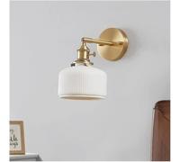 LAUMZX Milk White Ceramic Wall Sconce, Adjustable Brass Wall Light Fixture, Japanese Style Indoor Wall Lamp for Bedroom Bedside, Living Room, Study