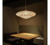 LAUMZX Modern Hand-Woven Rattan Pendant Light, Saucer Shape Bamboo Wicker Hanging Lamp, Boho Coastal Ceiling Fixture for Dining Room, Kitchen Island, Living Room(Fuji Natural Color)