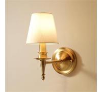 LAUMZX Modern Vintage Wall Sconce, Retro Brushed Brass Wall Light, Single E14 Classic Copper Wall Lamp with Fabric Shade for Farmhouse, Bedroom, Living Room