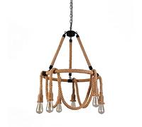LAUMZX Rustic Farmhouse Hemp Rope Chandelier, 6-Light Vintage Industrial Pendant Light Fixture, Creative Style Ceiling Hanging Lamp for Dining Room Living Room Kitchen Island Cafe Bar Entryway