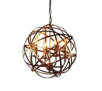 LAUMZX Rustic Industrial Orb Chandelier 4-Light Metal Globe Pendant Light Fixture, Adjustable Chain Farmhouse Style Ceiling Hanging Lamp for Dining Room Living Room Foyer (E14 Base)