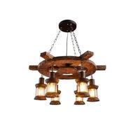 LAUMZX Rustic Industrial Wooden Chandelier Vintage Wagon Wheel Design Hanging Light Fixture Retro Boat E27 Pendant Light For Restaurants, Cafes, Dining Rooms, And Living Spaces