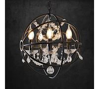 LAUMZX Rustic Orb Chandelier, Farmhouse Globe Pendant Light with Crystal Accents, Industrial Metal Cage Hanging Fixture for Dining Room, Living Room, Foyer, Kitchen Island, D15.7 H39