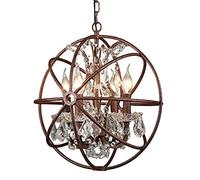 LAUMZX Rustic Orb Chandelier, Farmhouse Globe Pendant Light with Crystal Accents, Industrial Metal Cage Hanging Fixture for Dining Room, Living Room, Foyer, Kitchen Island, D15.7 H39
