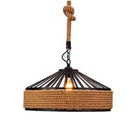 LAUMZX Rustic Rope Pendant Light, Industrial Farmhouse Metal Hanging Lamp with Hemp Cord, Vintage Black Ceiling Fixture for Dining Room, Bar, Kitchen Island, D15.7 H39