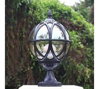LAUMZX Traditional Outdoor Globe Post Light, Retro Black Ball Pillar Lamp for Garden & Deck, Waterproof Aluminum Column Pedestal Lantern with Glass, Exterior Fence