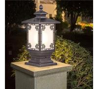 LAUMZX Traditional Outdoor Post Lantern, Zen Style Black Square Column Light IP54 Waterproof Exterior Pedestal Lamp for Japanese & Chinese Garden, Yard & Gate