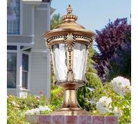 LAUMZX Victorian Outdoor Column Post Light, Retro European Pillar Lamp with Glass Lantern, Waterproof Exterior Pier Mount Fixture for Garden, Patio, Villa Fence(M-50cm)