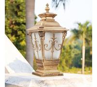LAUMZX Victorian Outdoor Post Lantern, Traditional Die-Cast Aluminum Pillar Light with E27 Base, Classic Waterproof Exterior Pedestal Lamp for Garden, Patio, Gate(Brass)