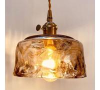 LAUMZX Vintage Amber Hammered Glass Pendant Light, Retro Brass Hanging Lamp Mid-Century Art Deco Ceiling Fixture for Kitchen Island Bedside