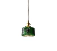 LAUMZX Vintage Emerald Green Ribbed Glass Pendant Light, Retro Patterned Glass Hanging Lamp Mid-Century Ceiling Fixture for Kitchen Island, Bar, Cafe, Dining Room