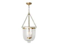 LAUMZX Vintage Gold Bell Jar Pendant Light, Clear Glass 3-Light Chandelier, Adjustable Hanging Lamp For Entryway, Foyer, Dining Room, Kitchen (13.7 Inch Wide)