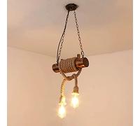 LAUMZX Vintage Industrial Hanging Light Fixture Wooden Beam With Rope Wraps Pendant Light Rustic Hemp Rope Farmhouse Ceiling Lamp For Kitchen, Bar, And Dining Spaces