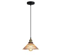 LAUMZX Vintage Industrial Pendant Light Clear Ribbed Glass Shade Chandelier Cone Shaped Brass Hanging Lamp Adjustable Cord For Kitchen, Dining Room, Café, Bar Retro Style Lighting Fixture