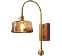 LAUMZX Vintage Industrial Wall Sconce with Amber Glass Shade, Rustic Mid-Century Modern Brass Gooseneck Wall Light Fixture for Bedroom Living Room Hallway Decor