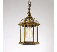 LAUMZX Vintage Lantern Pendant Light Industrial Hanging Ceiling Lamp Antique Brass Finish Clear Glass Panels Chandelier Retro Rustic Farmhouse Hanging Lantern For Dining Room, Kitchen