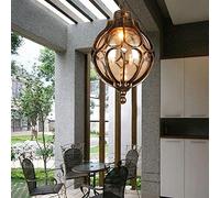 LAUMZX Vintage Outdoor Hanging Pendant Light Fixture, IP65 Waterproof Bronze Finish Glass Lantern Chandelier, Retro Industrial Ceiling Lamp for Porch Gazebo Patio Garden Entrance Pathway