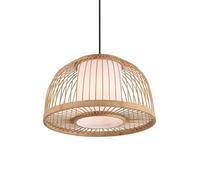 LAUMZX Woven Rattan Hanging Lamp Bamboo Pendant Light, Japanese Zen Style Double-Layer Dome Chandelier Handmade Birdcage Ceiling Fixture for Kitchen Island Dining Room
