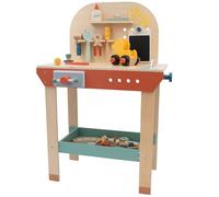 LAUNCH PRICE - Limited Time OFFER - Jumini Wooden Workbench for Kids 3-7 Years | FSC Certified Tool Bench with Real Working Vice, Chalkboard & 10 Tools | Montessori Pretend Play Construction Toy