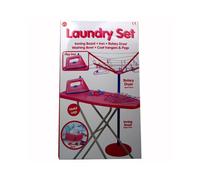Laundry and Ironing Set for Kids - Realistic Rotary Airer, Pegs, Hangers, Washing Bowl & Ironing Board Toy