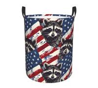 Laundry Bag 40X50Cm, Raccoon Funny American Flag Basket Nursery Dual Handles Round Washing Storage Bins For Room Bedroom Dormitory