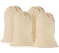 Laundry Bag Large (50 X 75 Cm | Pack of 4) Heavy duty 100% Cotton Canvas natural color fabric Draw Strings Organizer travel camp home college Dorm Dirty cloth plain Big Santa Sacks storage