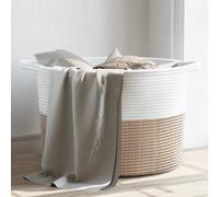 Laundry Basket 100% Cotton Brown & White Ø55x36 cm Foldable Woven Large Handles