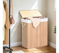 Laundry Basket, 100 L Laundry Basket, Dirty Sorting Compartment, Bamboo Lid, Handles, Foldable, Removable Machine Washable Bag