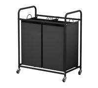 Laundry Basket 2 Bag Laundry Hamper Sorter Cart with Rolling Lockable Wheels and Removable Bags Laundry Organizer Cart for Clothes Storage (Black)