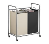 Laundry Basket 2 Bag Laundry Hamper Sorter Cart with Rolling Lockable Wheels and Removable Bags Laundry Organizer Cart for Clothes Storage (Assorted)