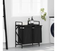 Laundry Basket 2-Compartment Black Oak Shelf Steel Frame 67x33x77cm +Polyester.