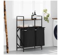Laundry Basket 2-Compartment Black Steel Frame Smoked Oak Shelves 67x33x97cm UK